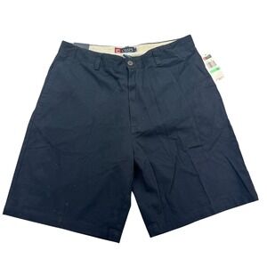 Chaps Shorts Mens 34 Navy Blue Flat Front Classic Chino Casual 100% Cotton New